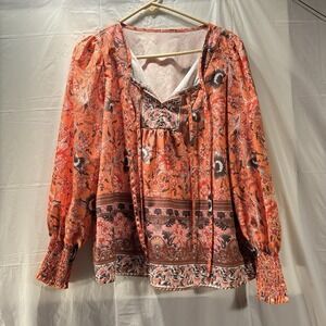 Unbranded Size L Womens Multicolor Long Sleeve Elastic Cuffs Front Tie Closure‎